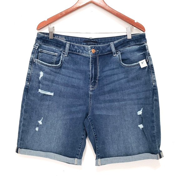 Arizona Denim Bermuda Shorts PLUS SIZE 17 Blue Mid Rise Jeans Distressed 9" Inse - Picture 1 of 8